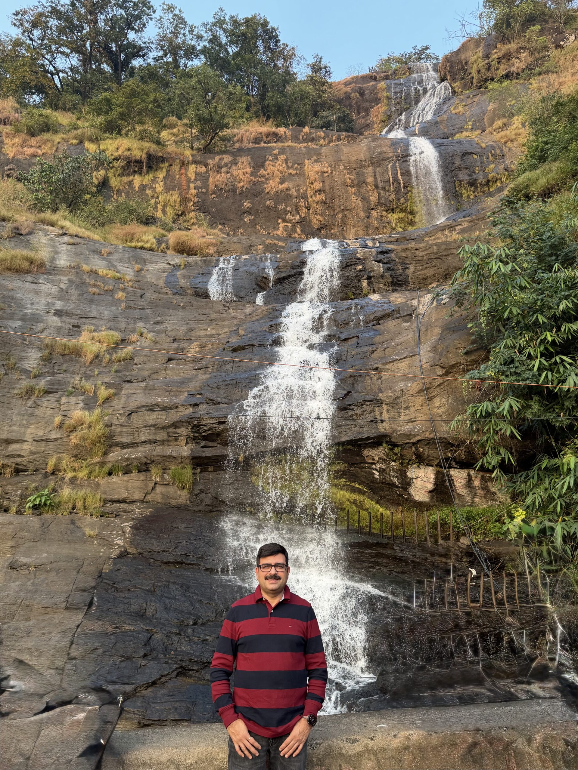Pundit Pramod Shastri ji at water fall in Idukki, Kerla